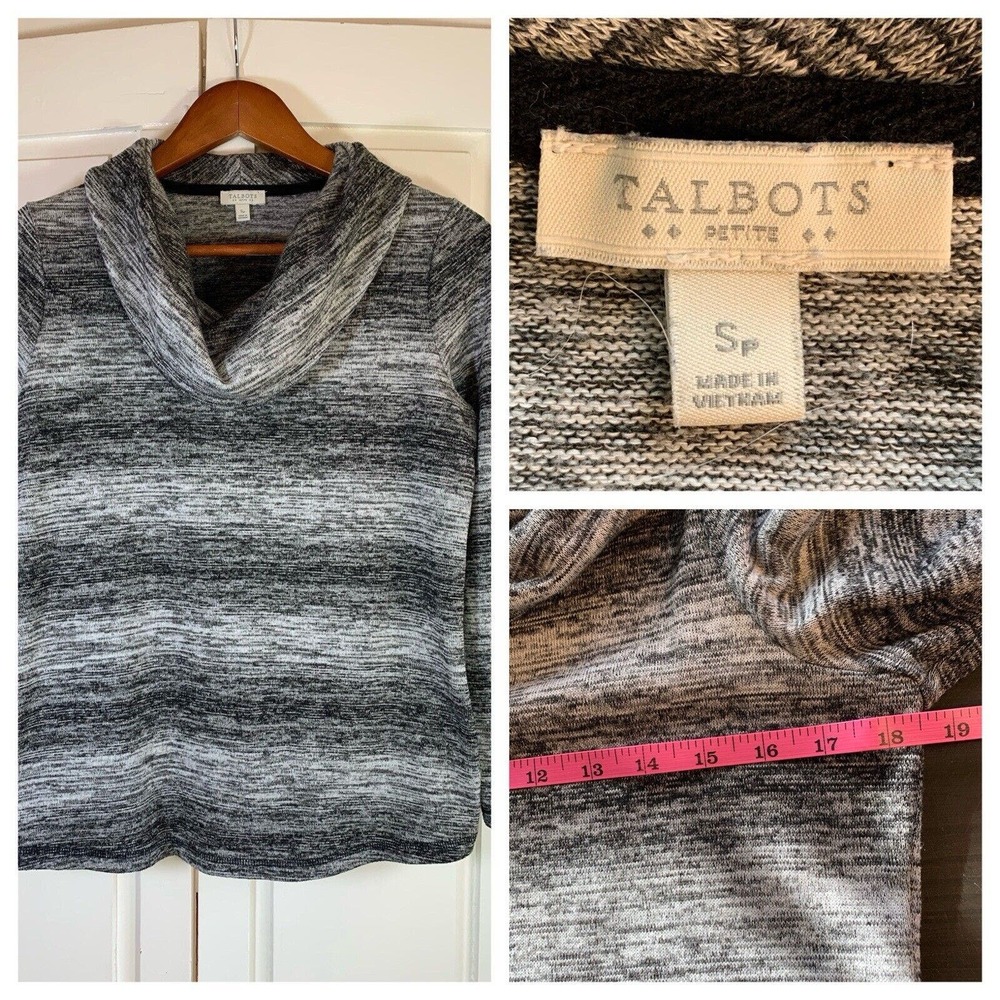 Talbots Sweater Womens Petite‎ Small Cowl Neck Gray Casual Office Coastal Mature